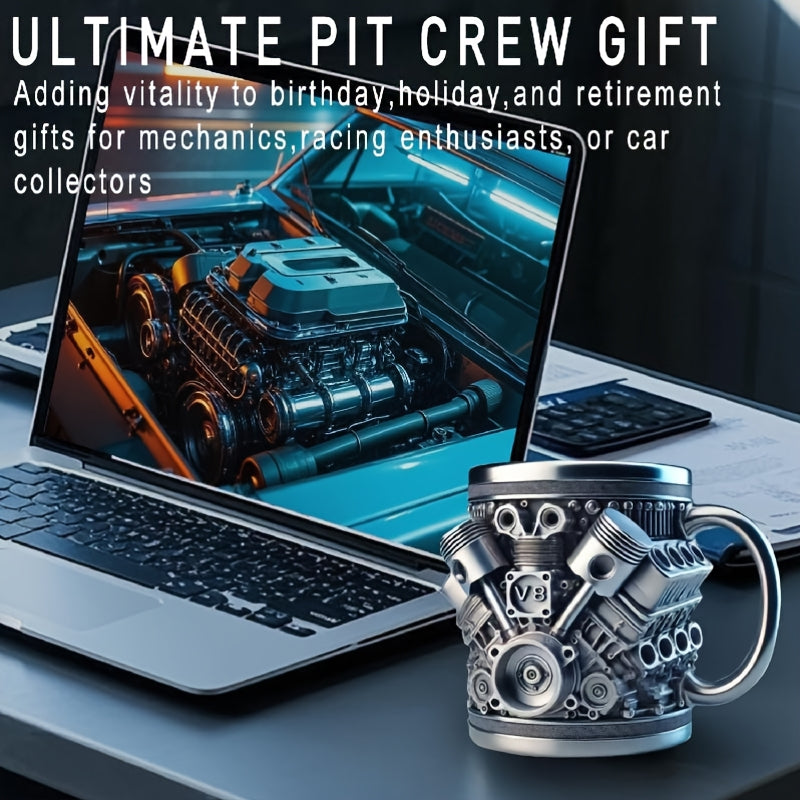 Caneca de Aço Inoxidável com Design de Motor V8