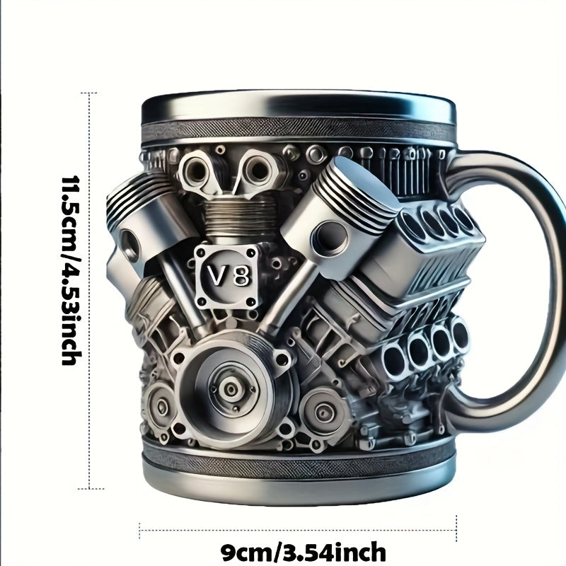 Caneca de Aço Inoxidável com Design de Motor V8