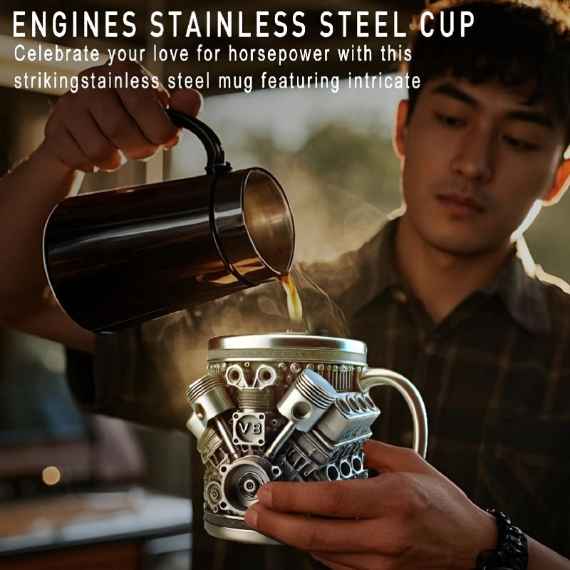 Caneca de Aço Inoxidável com Design de Motor V8