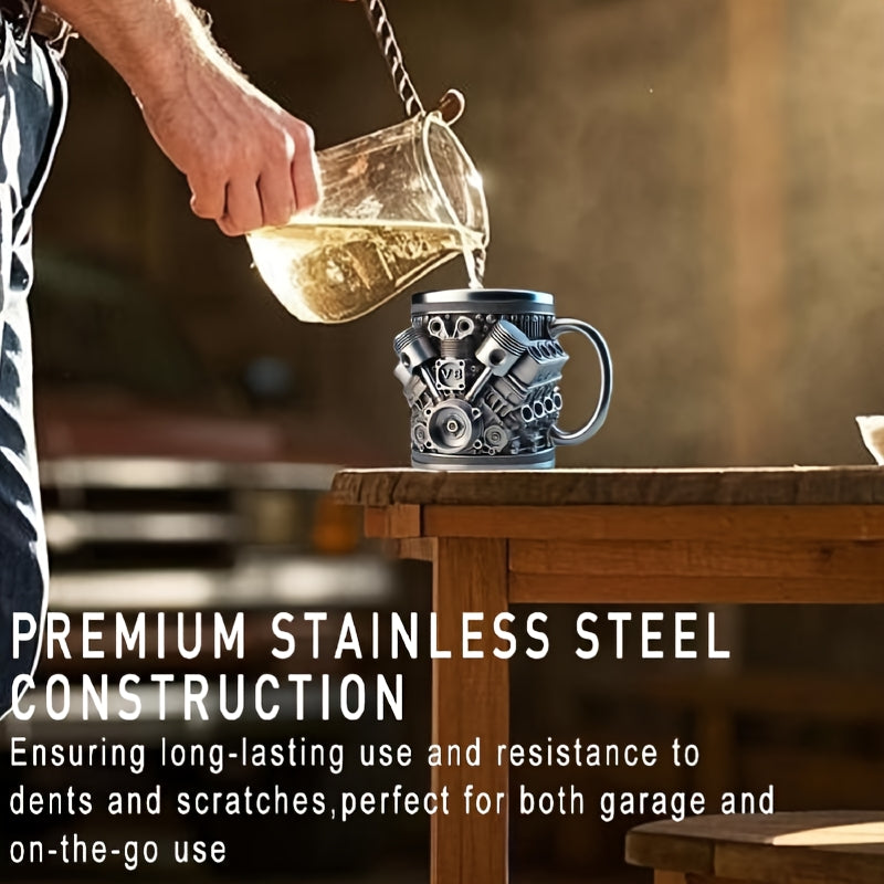 Caneca de Aço Inoxidável com Design de Motor V8