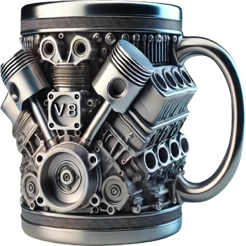 Caneca de Aço Inoxidável com Design de Motor V8