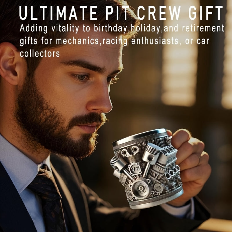Caneca de Aço Inoxidável com Design de Motor V8