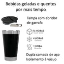 Copo térmico de 473ml para bebidas geladas ou quentes com tampa e abridor