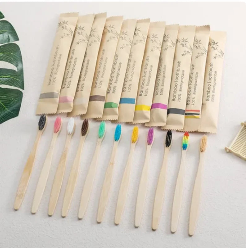 Escova de Dentes de Bambu Natural e Ecológico, uma caixa de 10 unidades