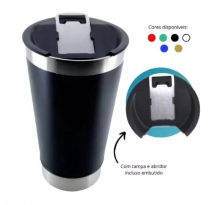 Copo térmico de 473ml para bebidas geladas ou quentes com tampa e abridor