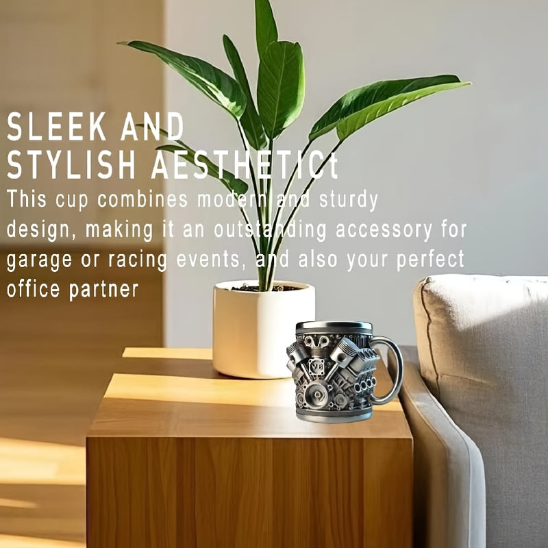 Caneca de Aço Inoxidável com Design de Motor V8