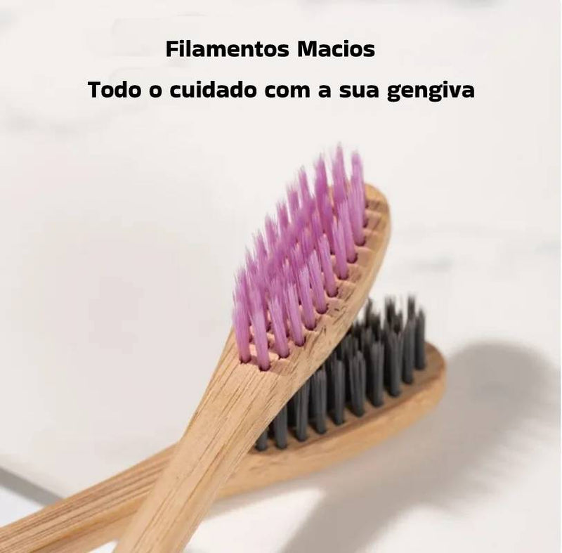 Escova de Dentes de Bambu Natural e Ecológico, uma caixa de 10 unidades